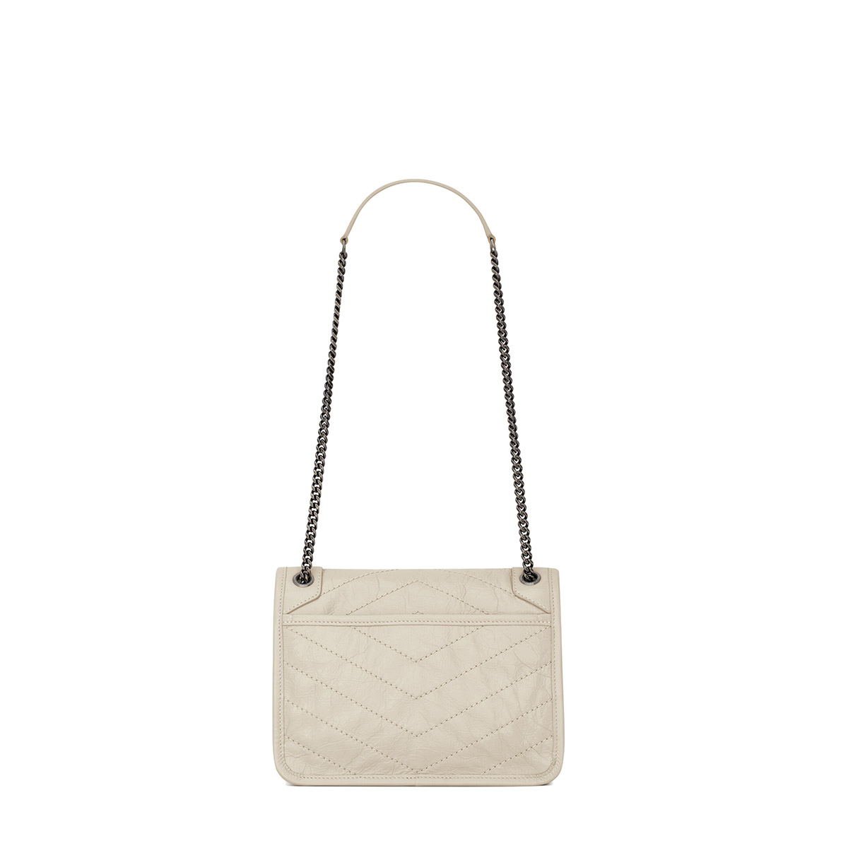 Saint Laurent Niki Baby Shoulder Bag In Vintage Leather - White & Silver