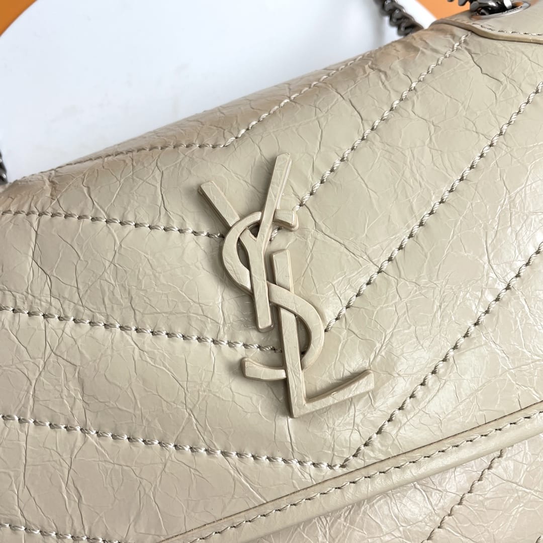 Saint Laurent Niki Baby Shoulder Bag In Vintage Leather - White & Silver