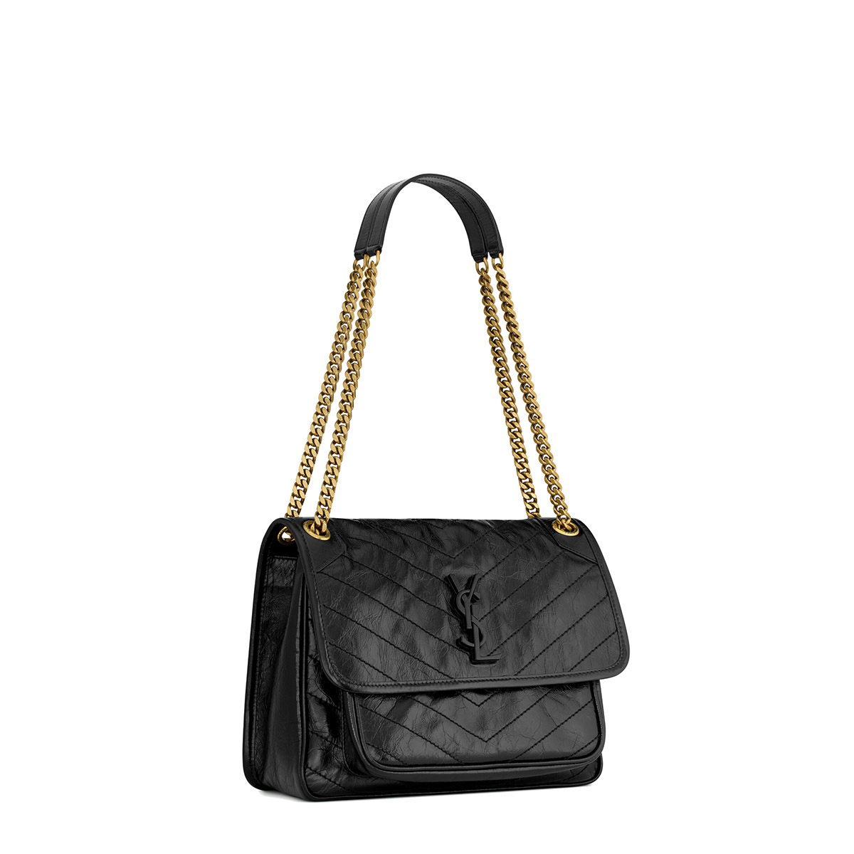 Saint Laurent Niki Medium Shoulder Bag In Vintage Leather - Black & Gold