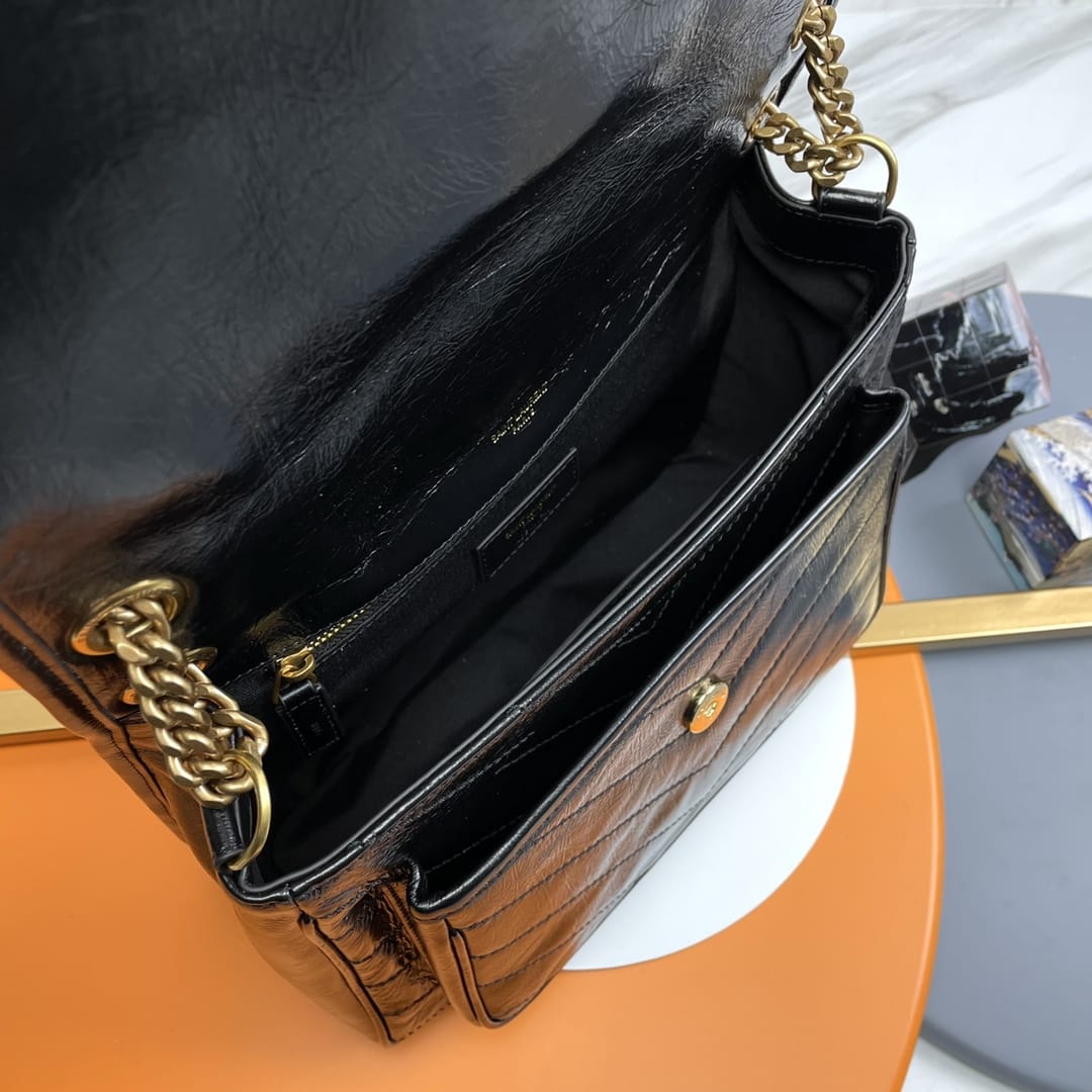 Saint Laurent Niki Medium Shoulder Bag In Vintage Leather - Black & Gold