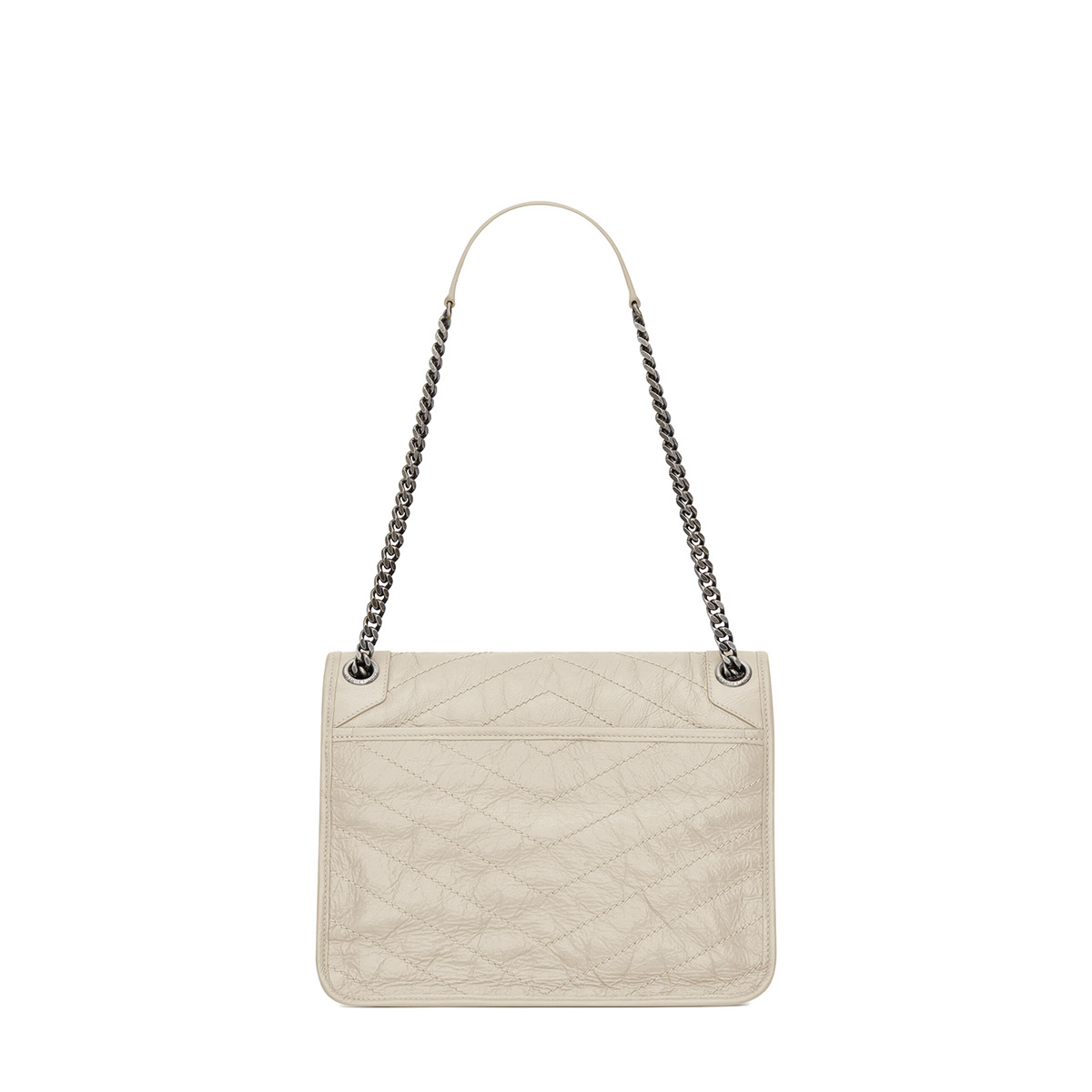 Saint Laurent Niki Medium Shoulder Bag In Vintage Leather - White & Silver