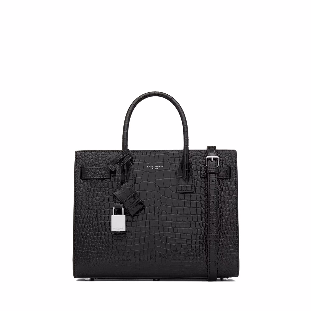 Saint Laurent SAC DE JOUR Baby Handbag In Crocodile-embossed Leather - Black 