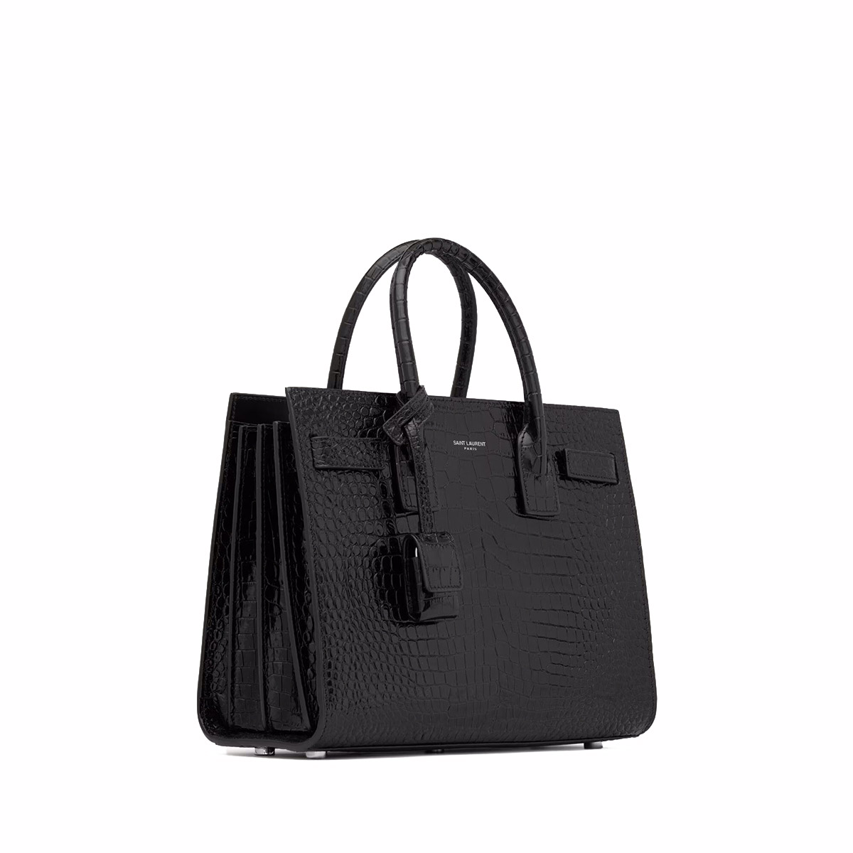 Saint Laurent SAC DE JOUR Baby Handbag In Crocodile-embossed Leather - Black 