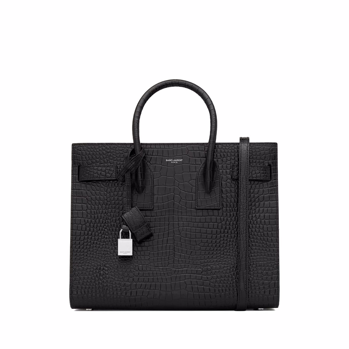 Saint Laurent SAC DE JOUR Small Handbag In Crocodile-embossed Leather - Black 