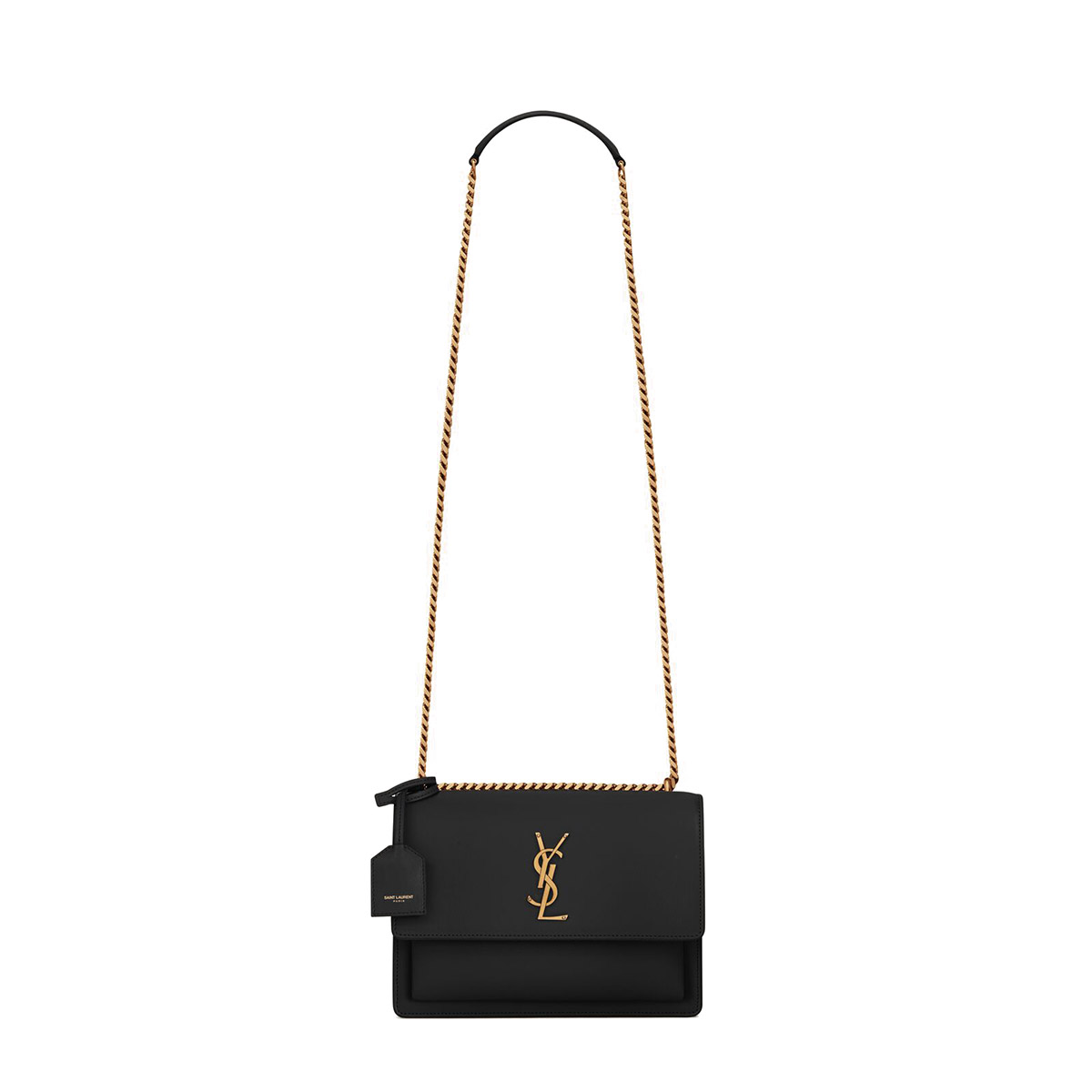 Saint Laurent Sunset Medium Shoulder Bag In Leather - Black & Gold