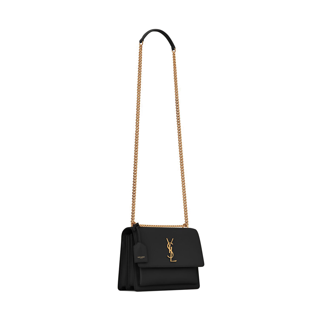 Saint Laurent Sunset Medium Shoulder Bag In Leather - Black & Gold