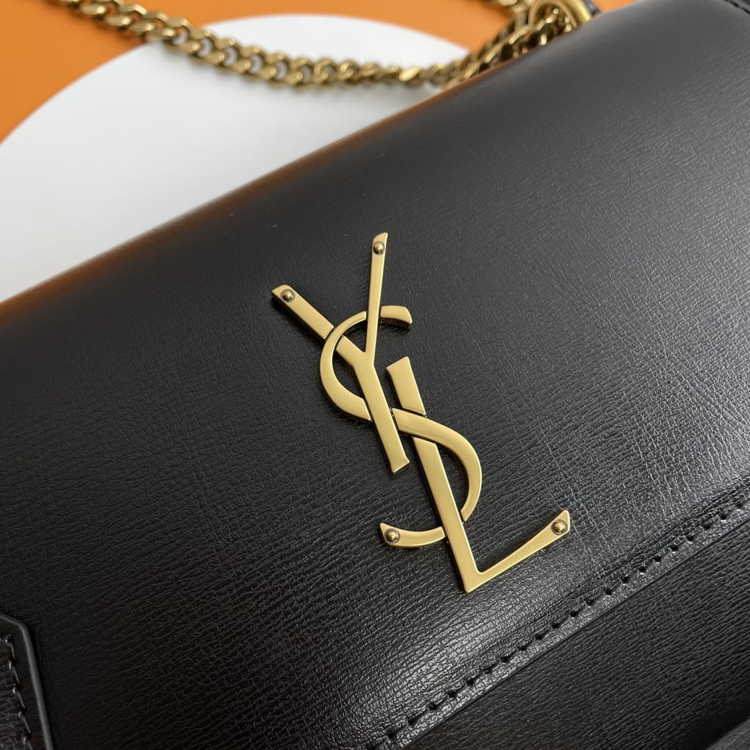 Saint Laurent Sunset Medium Shoulder Bag In Leather - Black & Gold