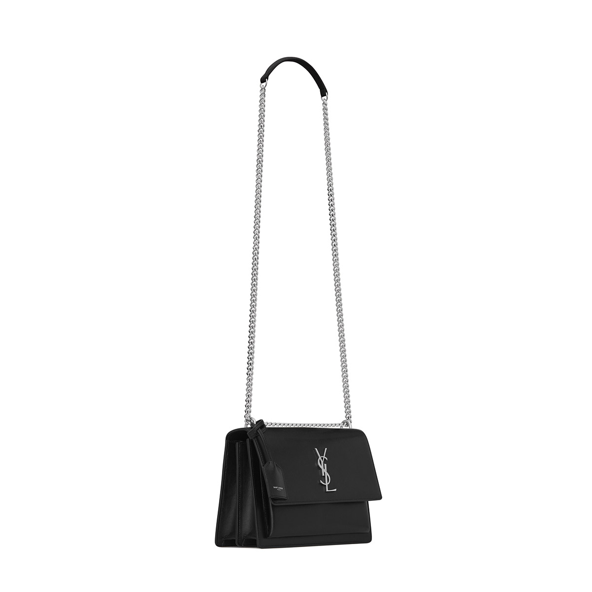 Saint Laurent Sunset Medium Shoulder Bag In Leather - Black & Silver