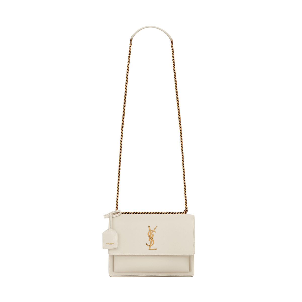 Saint Laurent Sunset Medium Shoulder Bag In Leather - White & Gold