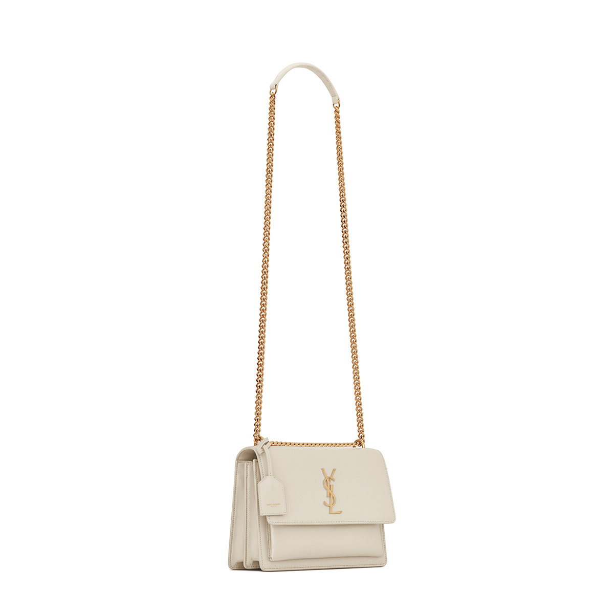 Saint Laurent Sunset Medium Shoulder Bag In Leather - White & Gold