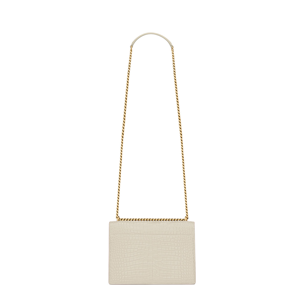 Saint Laurent Sunset Medium Shoulder Bag In Crocodile-embossed Leather - White & Gold